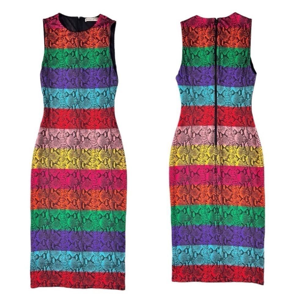Alice + Olivia Delora Snake Print Stripe Sheath Dress Size 0 - Picture 3 of 12